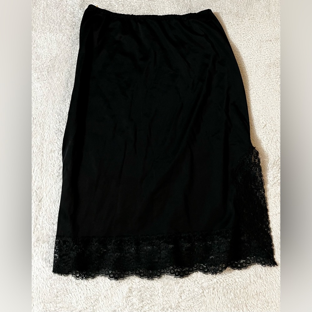 Vintage‎ Van Raalte Nylon Black Slip Skirt With Slits Size Small USA